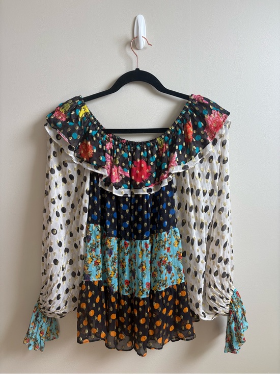 RIXO Tops - RIXO Multi-Color Mixed Print Off-Shoulder Tunic